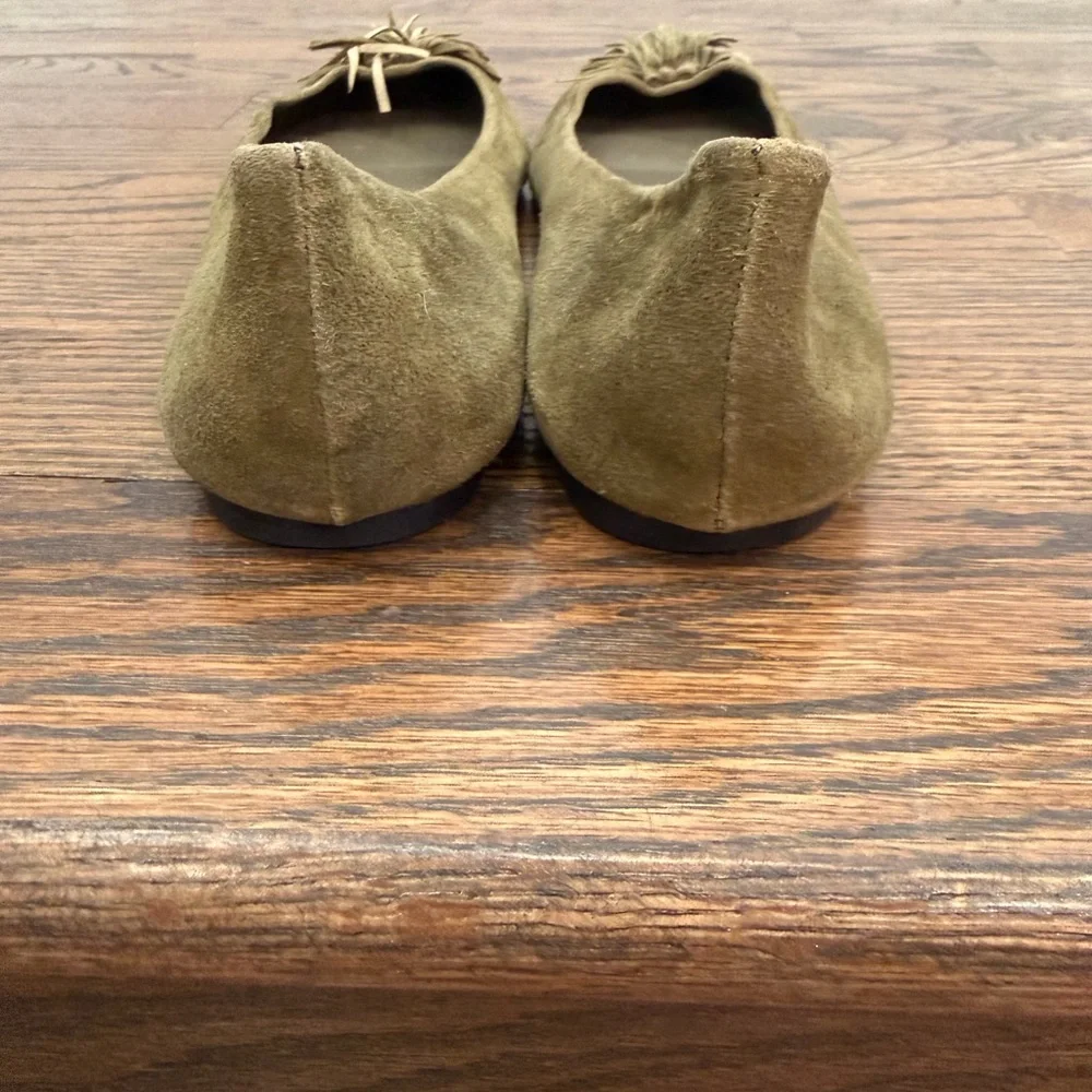 Loeffler Randall Olive Suede Fringe Tassel Ballet Flats Size 8.5 B